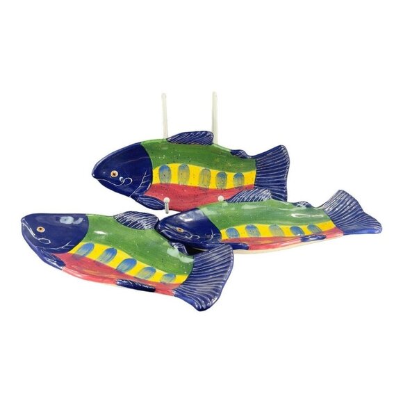 Julie Ueland Shorelines Fish Salmon Dish Plate Ceramic Pottery 2000 Set 3 - Picture 11 of 14